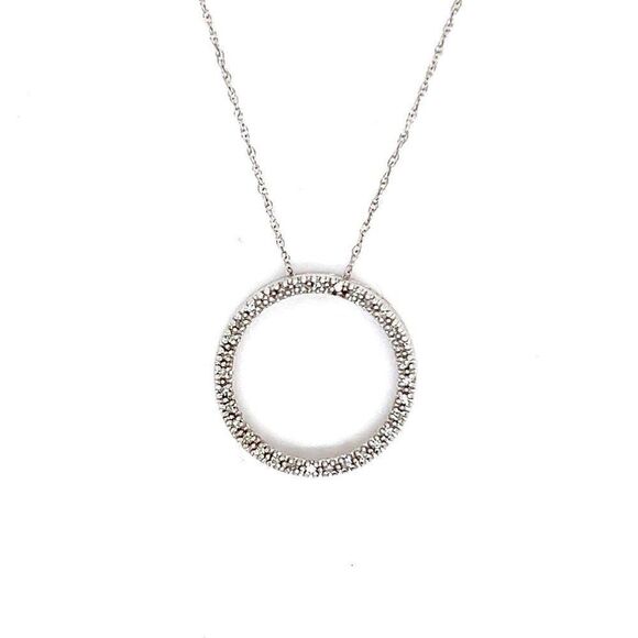 10k WG Eternity Diamond Circle Pendant Necklace - Picture 1 of 9